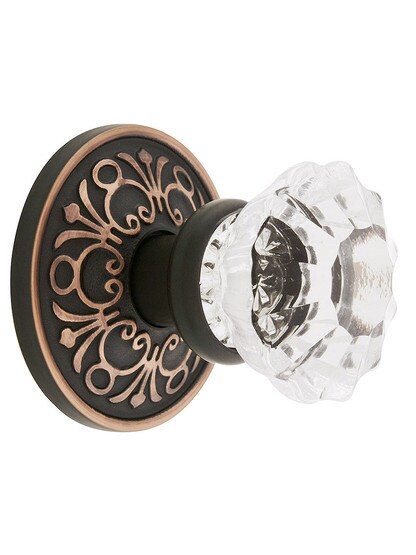 Lancaster Door Set With Fluted Crystal Knobs in Oil Rubbed Bronze.